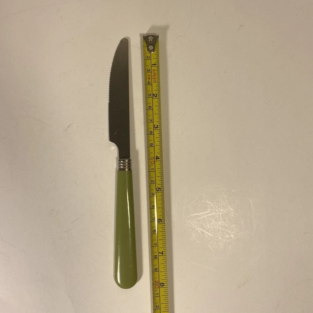 Bright Handle Silverware Knife Green Stainless Steel 8 inches